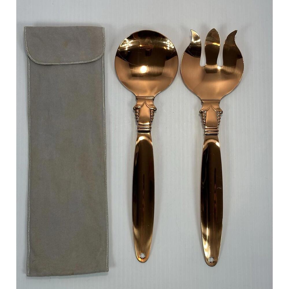 Vintage Large 12''Tall‎ Decorative Cooper Metal Serving Spoon Fork Set